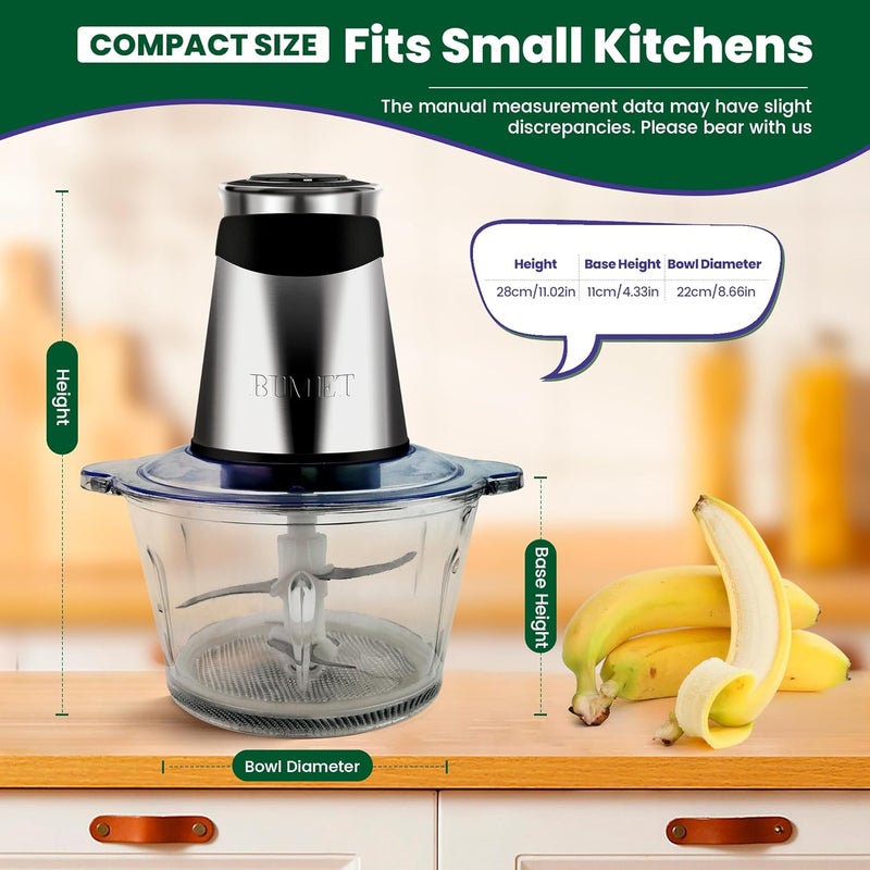 BUMET Electric food processor vegetable chopper 500W 2x8cup bowls 2 bi-layer 4 blades Small Food chopper ideal as Electric Meat grinder for home use,Mincing,chopping for kitchen aid,baby foot,pet food - Image 2